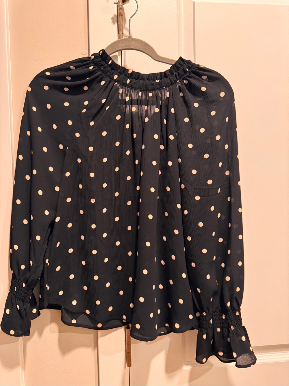 Loft small petite Womens Black Polka Dot Long-Sleeve Blouse